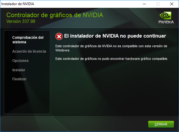 solucion error driver nvidia windows 10