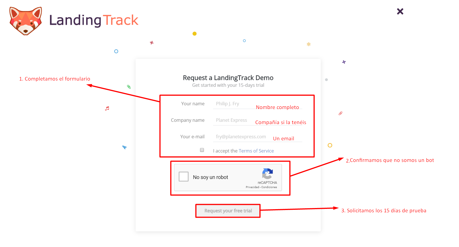 solicitar trial a landingtrack