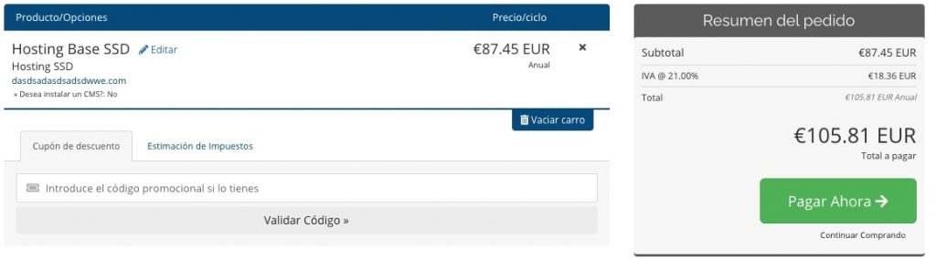 precio hosting experimento seo