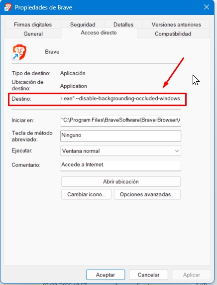 ubicacion de destino de brave